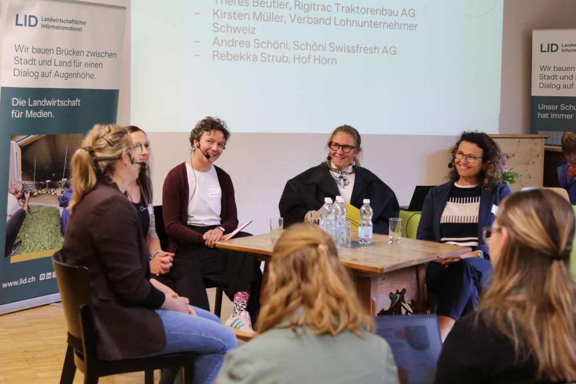 Rebekka Strub, Theres Beutler, Martina Hunziker (Moderatorin), Kirsten Müller und Andrea Schöni bei der Podiumsdiskussion auf dem Ballenberg
