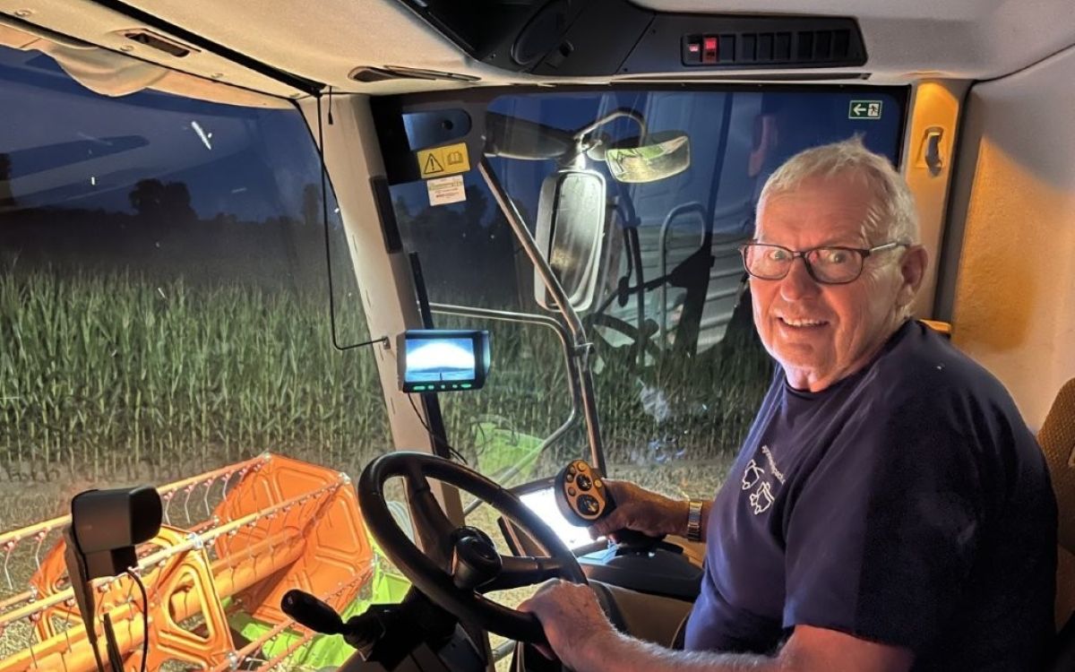 Urs Fankhauser drischt in der 50. Saison auf eine Lexion 650.