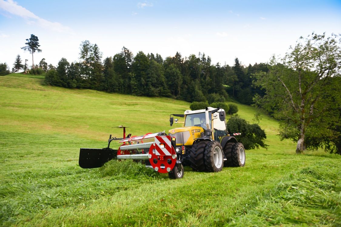 Der Kammschwader erhöht die Futterqualität durch einen tieferen Rohasche gehalt. Bild: zVg