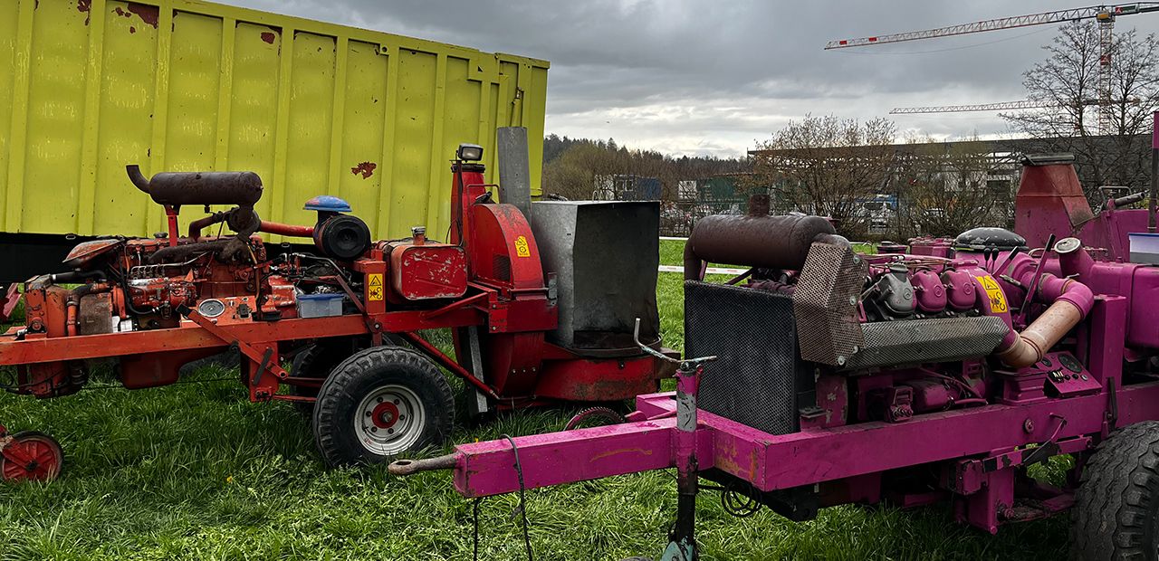 Eigenbau Gebläse von Birchers zum Befüllen von Hochsilos Wurfeinheit von Strebel Maschinen AG.